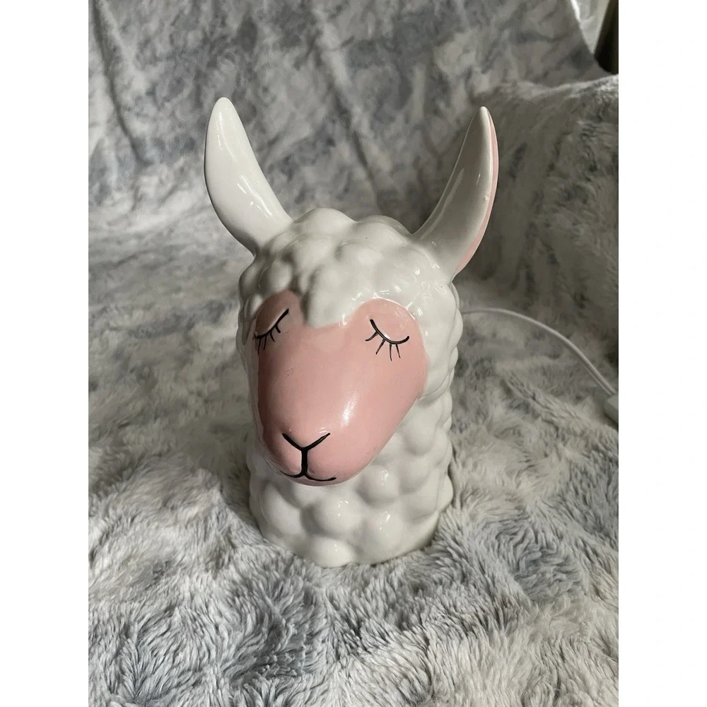 White Lamb Ceramic Table Lamp Animal Theme